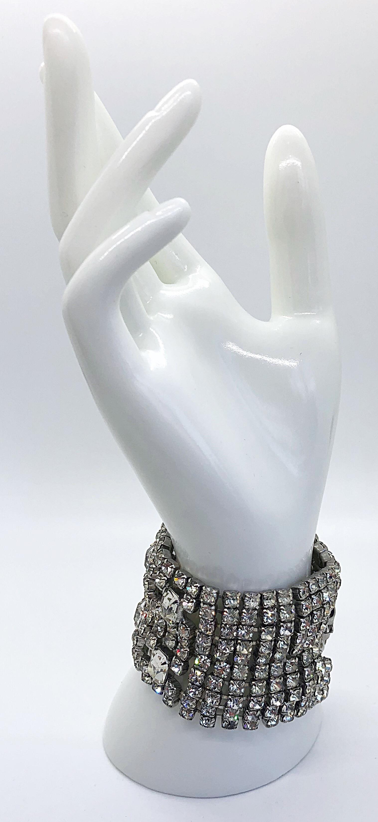 Large 1960s Rhinestone Hollywood Glam Vintage Statement 60s Bracelet Cuff In Excellent Condition For Sale In San Diego, CA