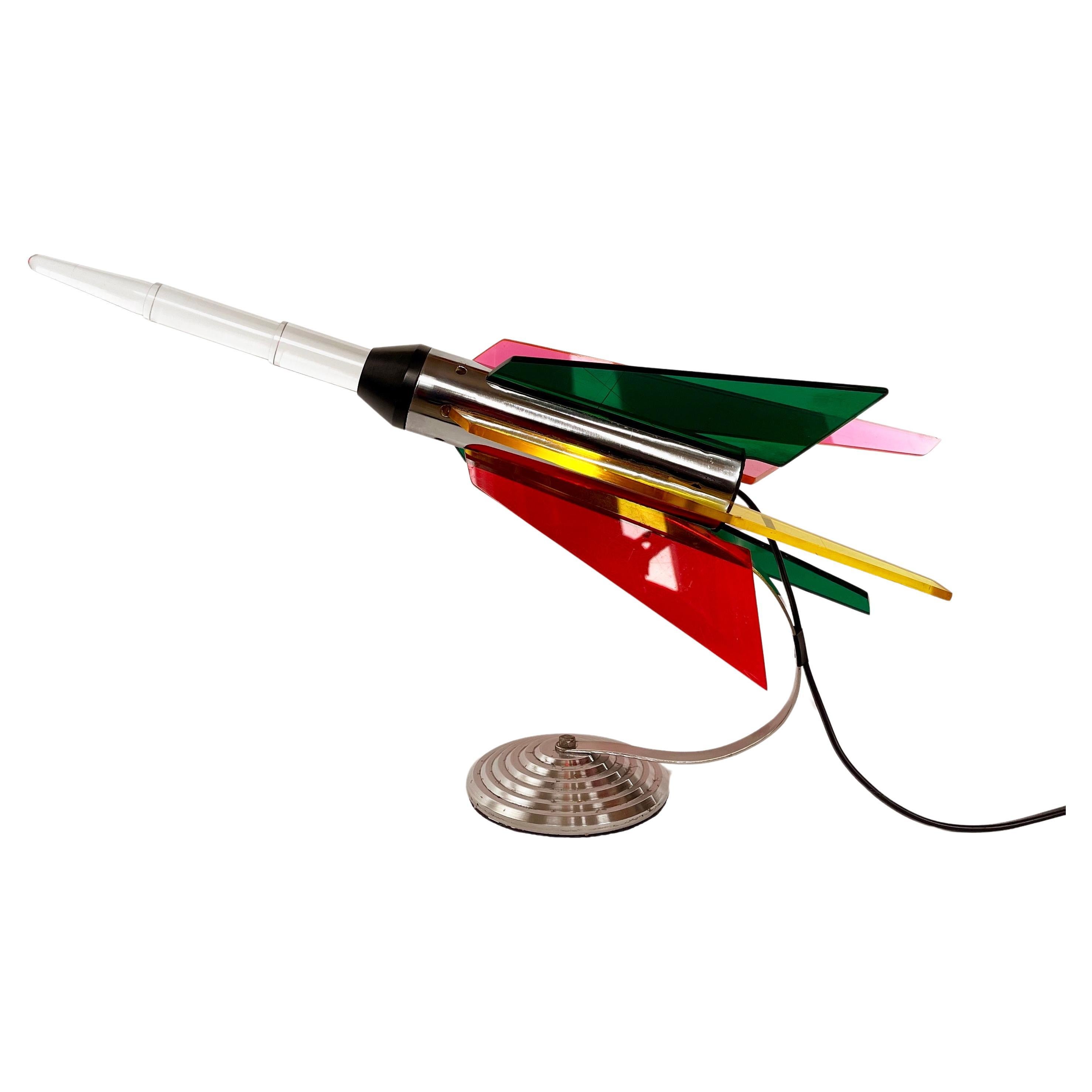 Large 1960s Rocket Table Lamp Chrome & Acrylic, Funky Mid-Century For Sale