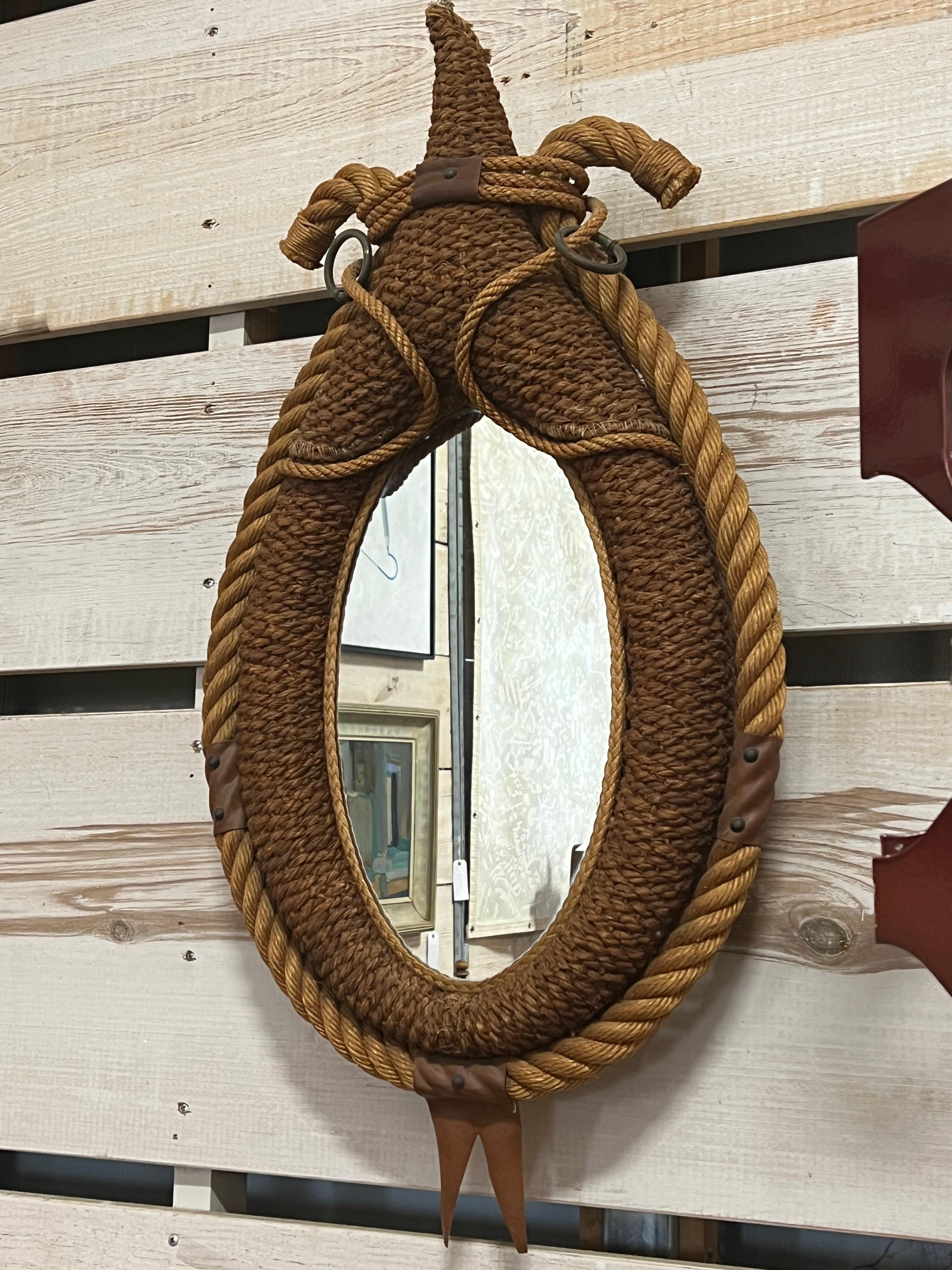 Mid-Century Modern Large 1960’s Rope Mirror by Audoux And Minet  