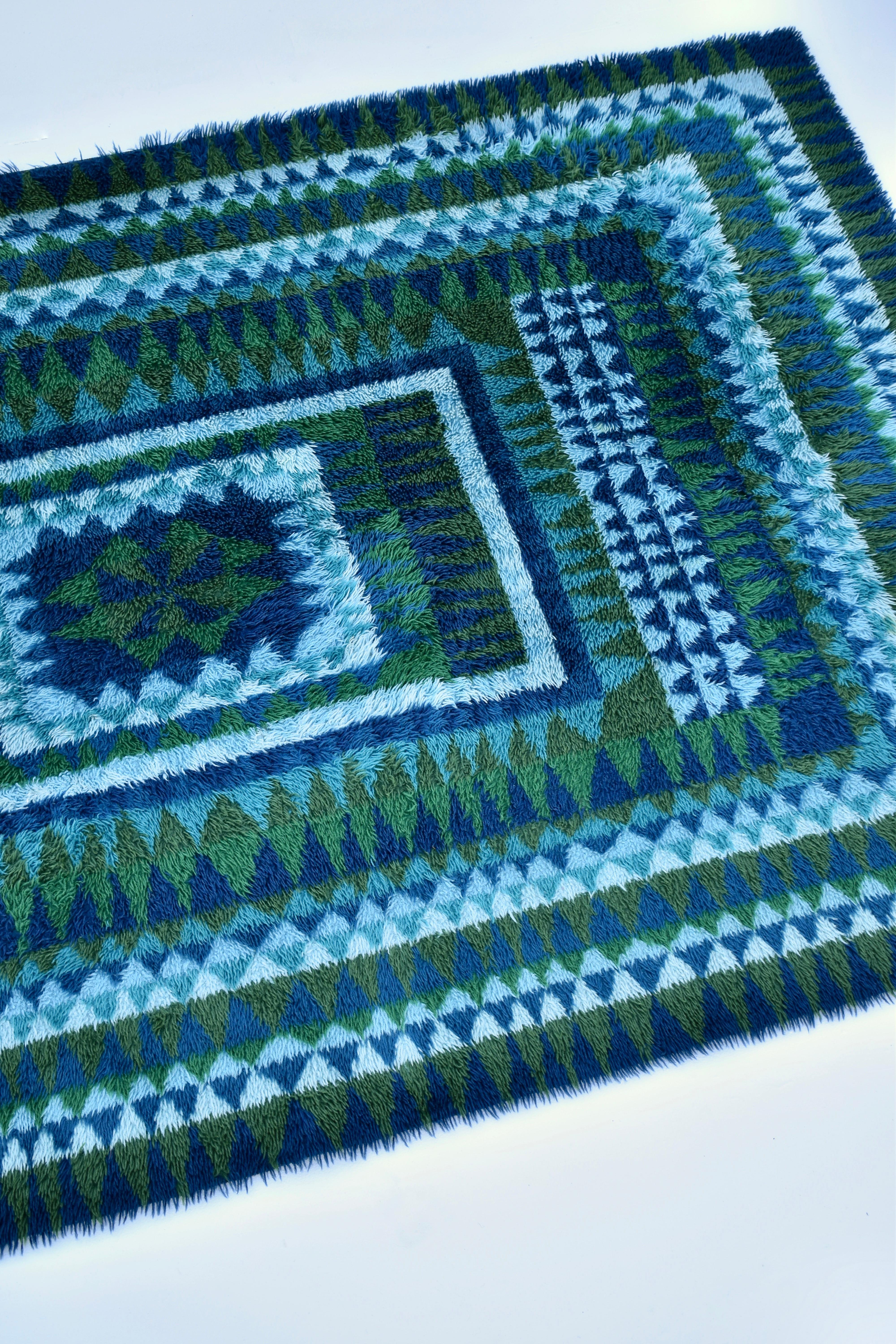 Grand tapis scandinave Rya en laine fait à la main des années 1960 en vente 3