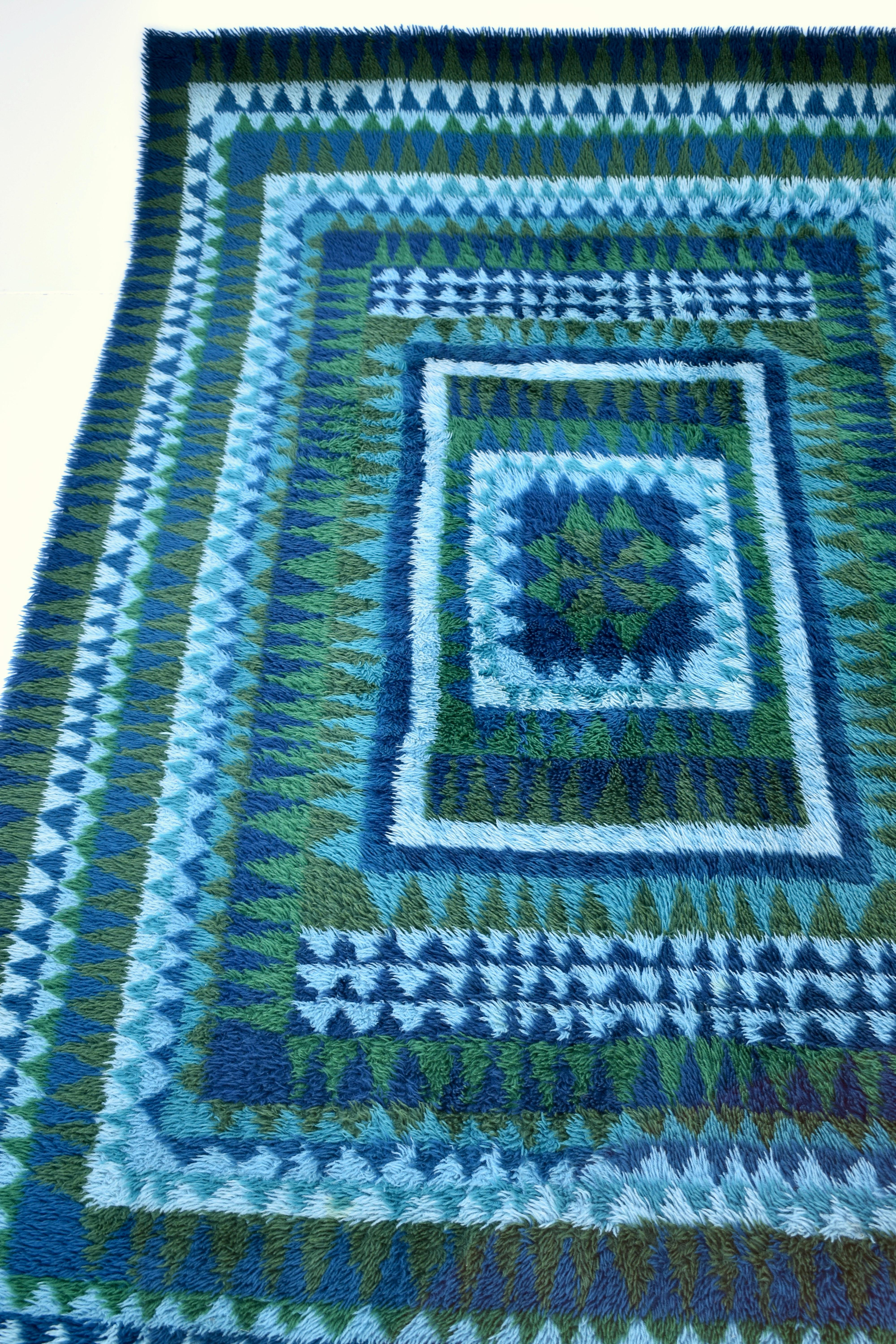 Large 1960's Scandinavian Handmade Wool Rya Rug For Sale 5