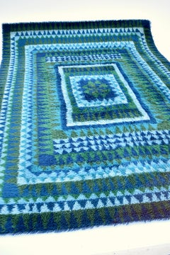 Large 1960's Scandinavian Handmade Wool Rya Rug