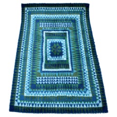 Large 1960's Scandinavian Handmade Wool Rya Rug