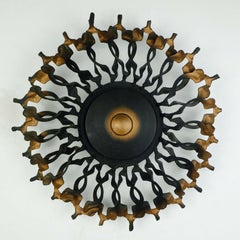 Large 1960s Sconce Midcentury Sunburst Brutalist Black Iron and Copper Colored