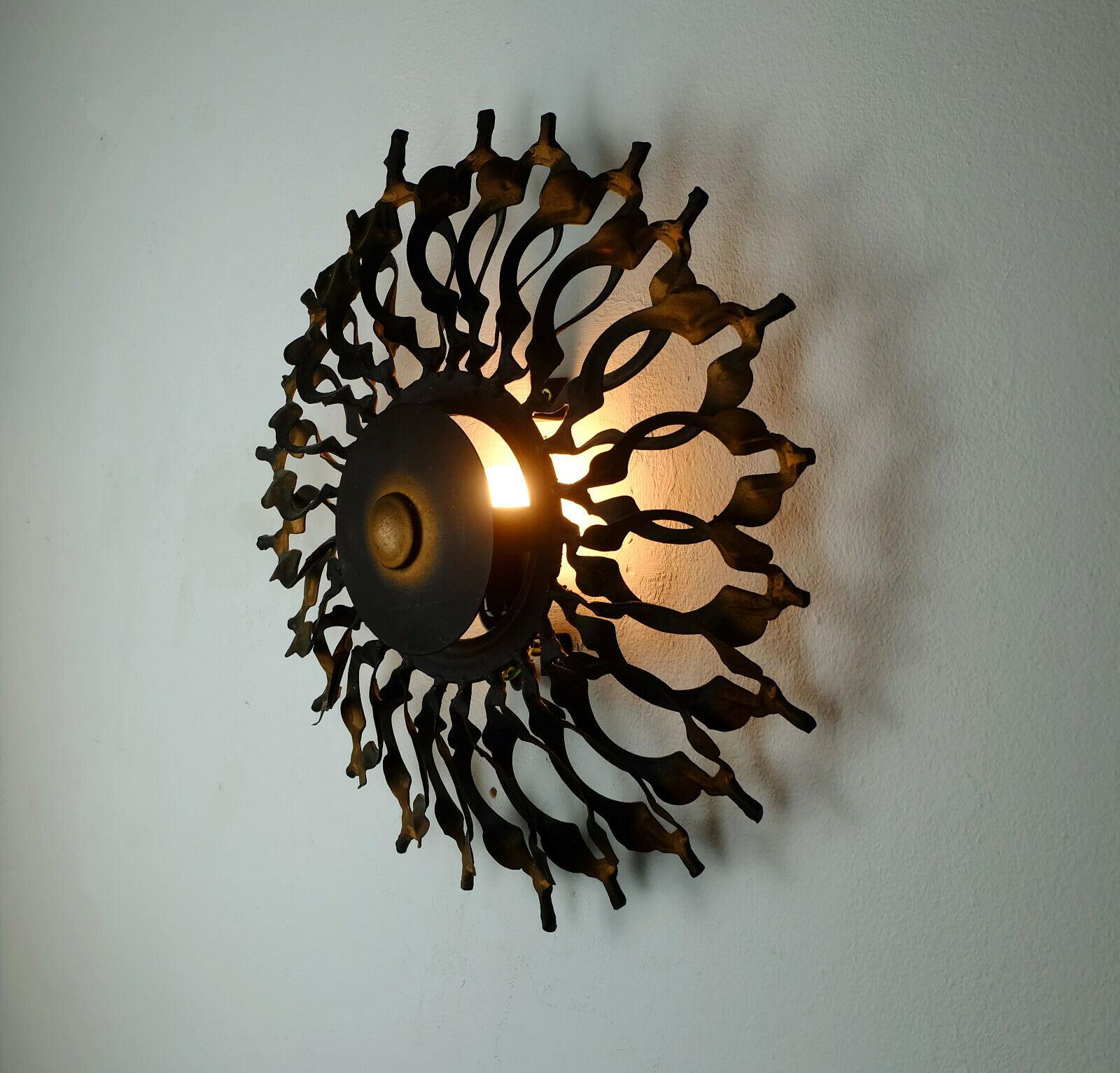 Mid-Century Modern Large 1960s Sconce Midcentury Sunburst Brutalist Black Iron and Copper Colored For Sale