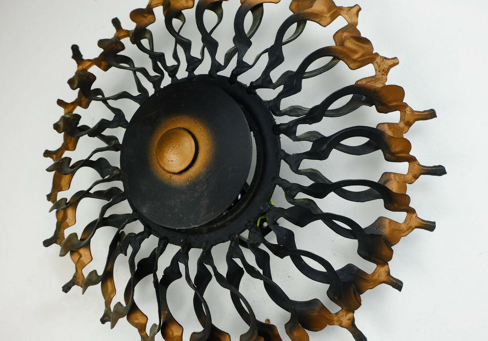 Mid-20th Century Large 1960s Sconce Midcentury Sunburst Brutalist Black Iron and Copper Colored For Sale