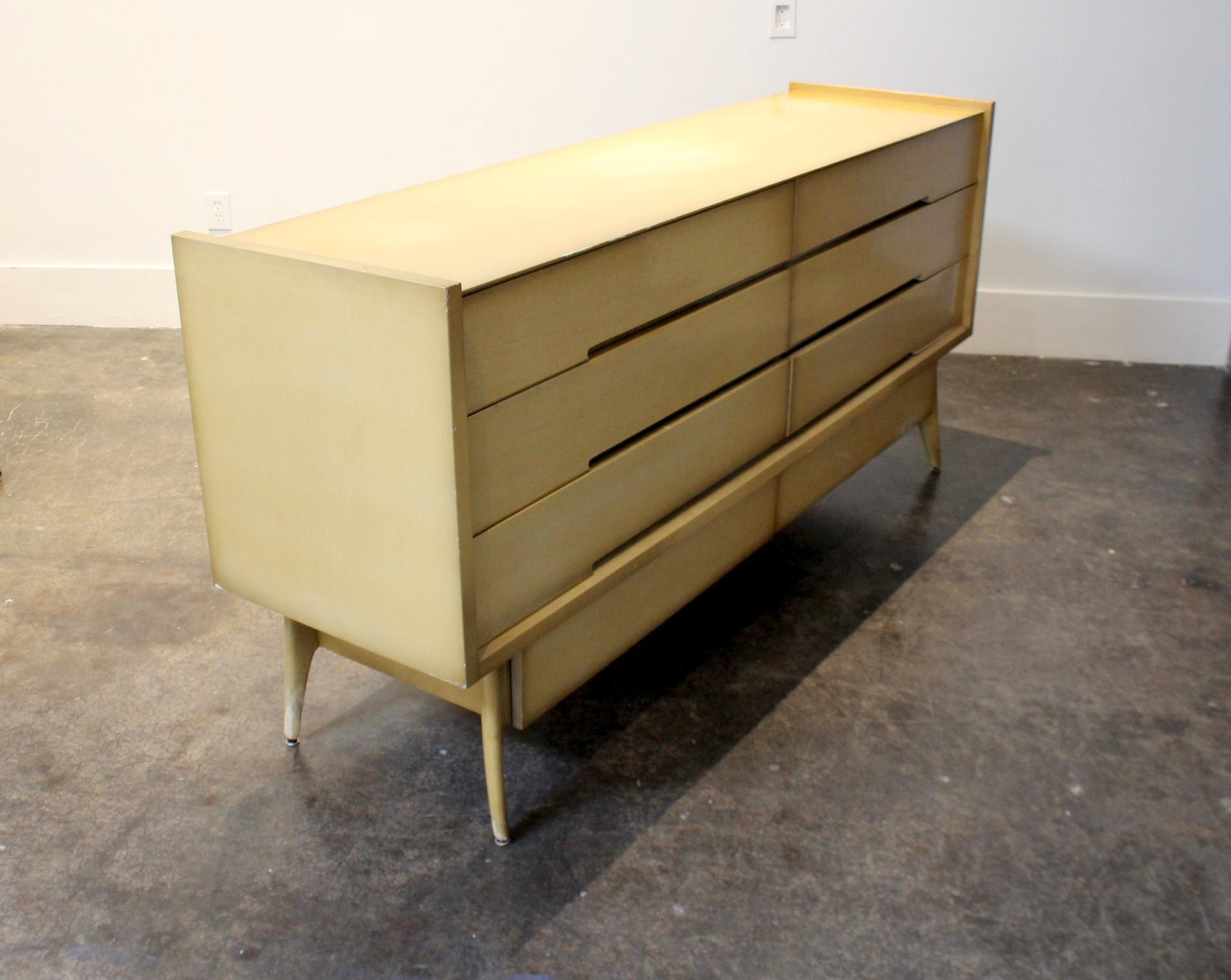 Mid-Century Modern Large 1960s Sculptural Dresser, Maple with Brass Pulls For Sale