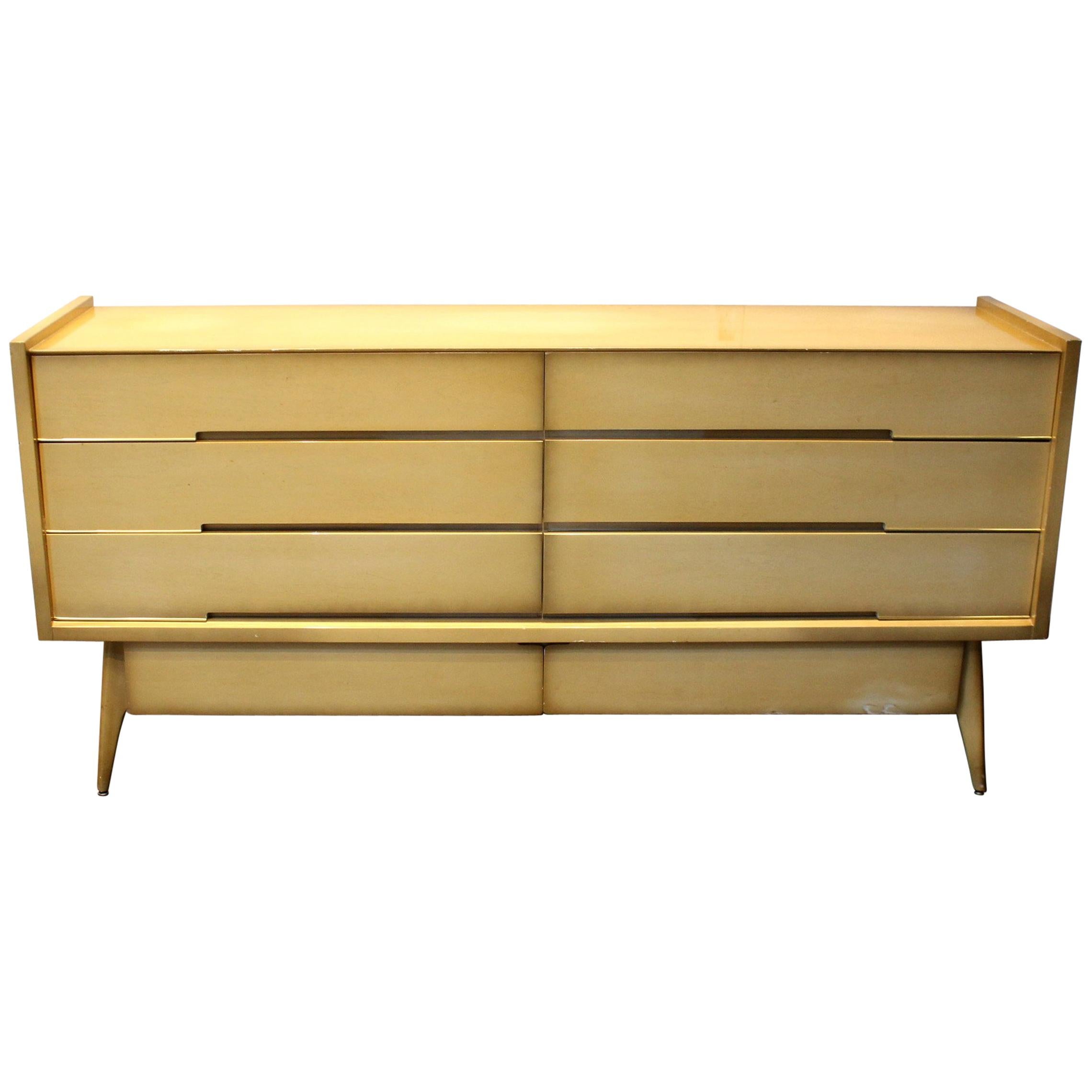 Large 1960s Sculptural Dresser, Maple with Brass Pulls For Sale