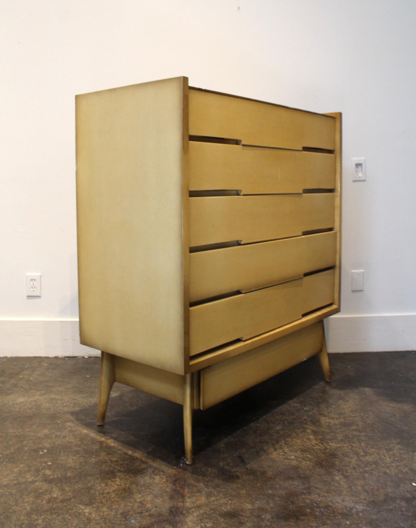 Mid-Century Modern Large 1960s Sculptural High Chest, Maple with Brass Pulls For Sale