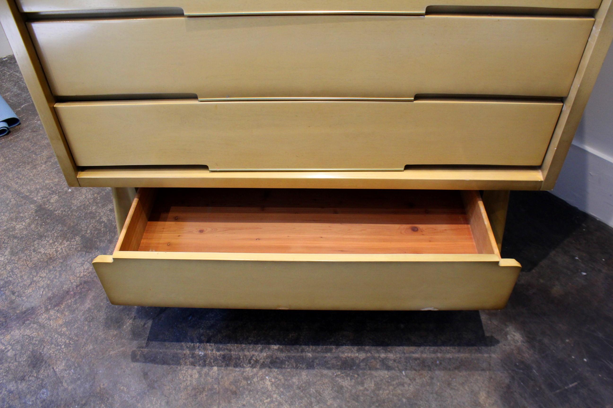 20th Century Large 1960s Sculptural High Chest, Maple with Brass Pulls For Sale