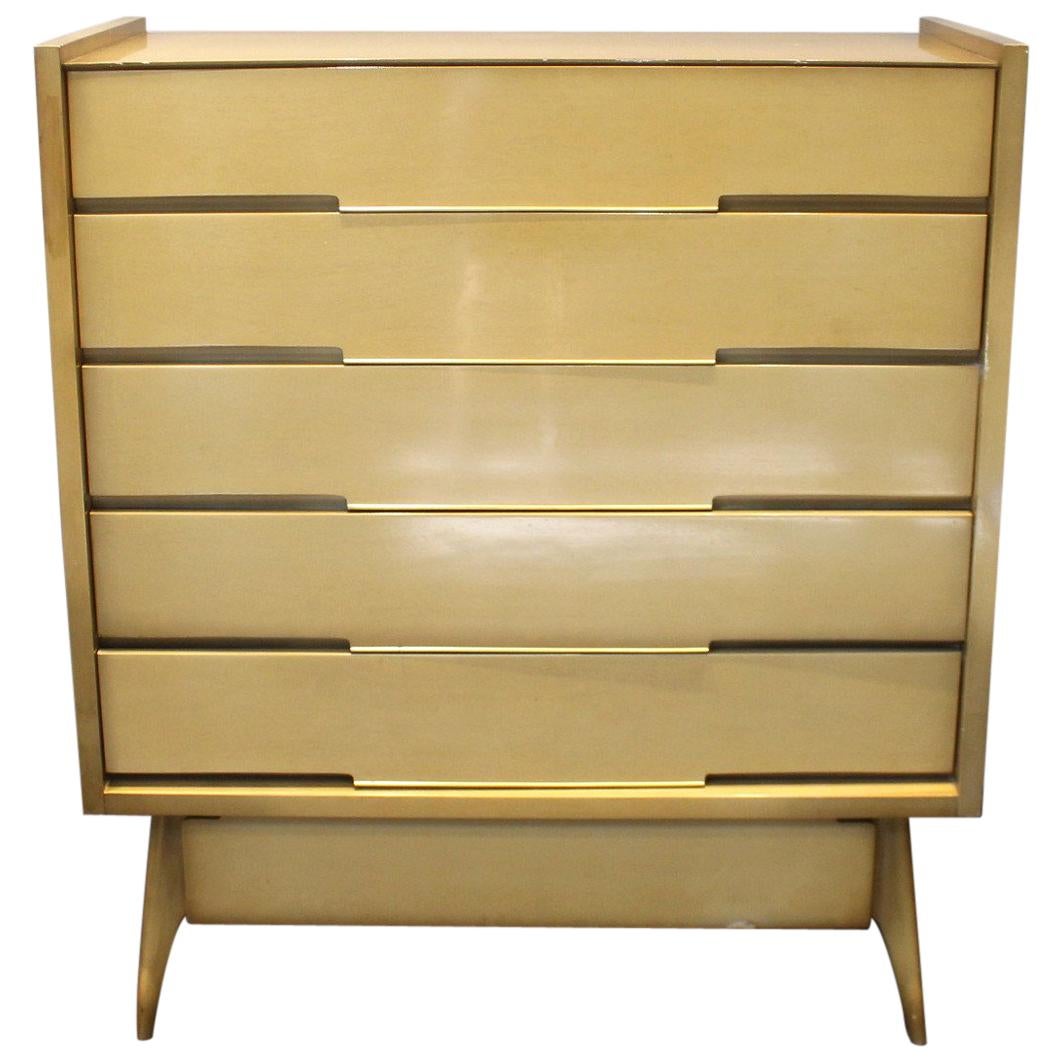 Large 1960s Sculptural High Chest, Maple with Brass Pulls For Sale