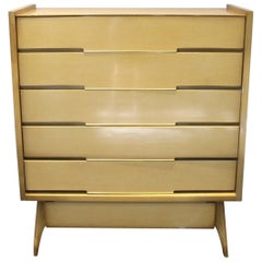Large 1960s Sculptural High Chest, Maple with Brass Pulls