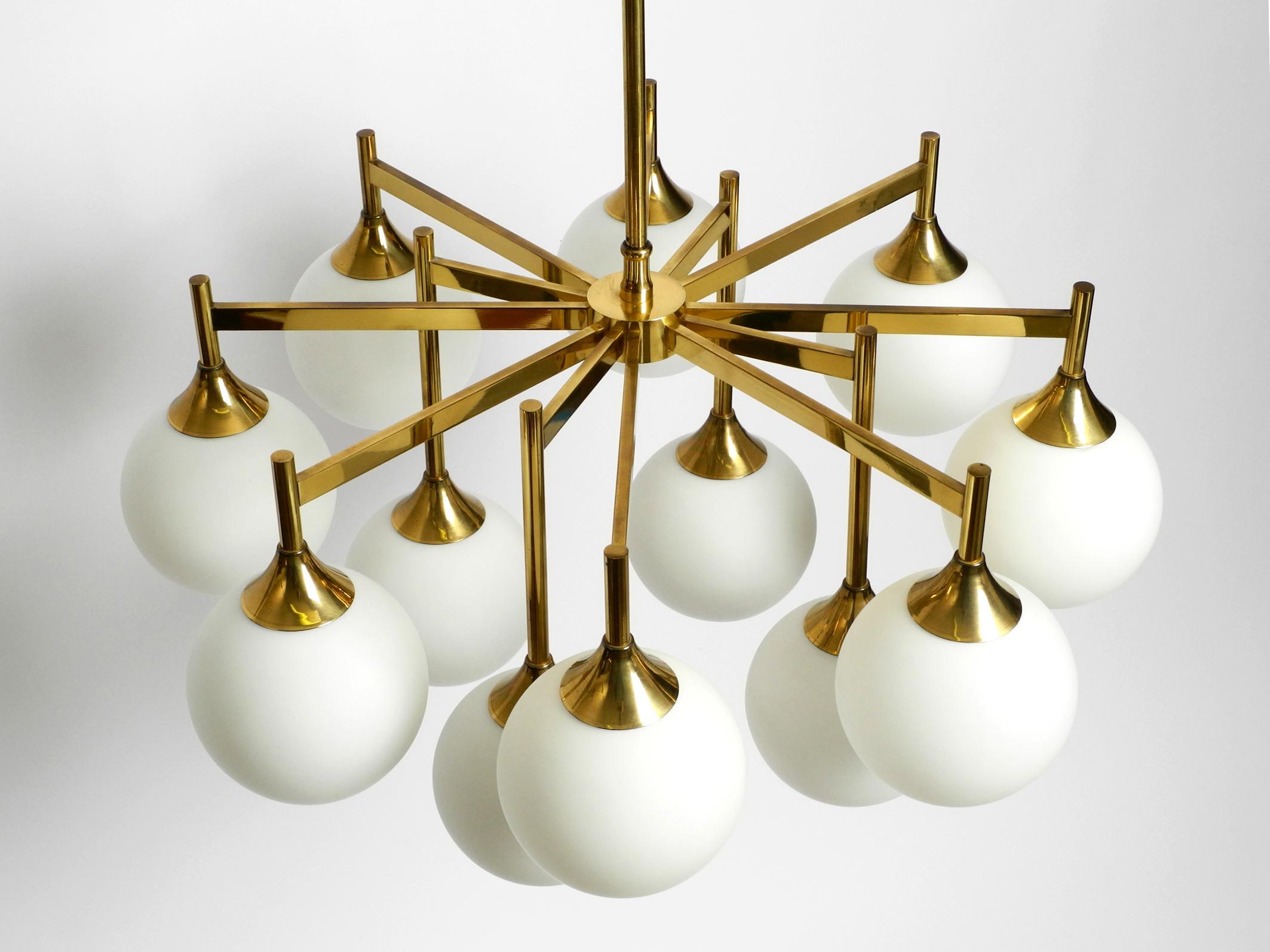 Mid-20th Century Large 1960s Space Age Kaiser brass ceiling lamp with 12 white glass balls For Sale