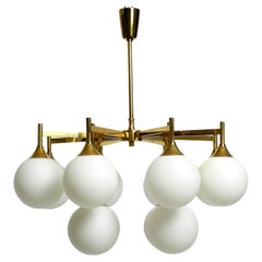 Vintage Large 1960s Space Age Kaiser brass ceiling lamp with 12 white glass balls