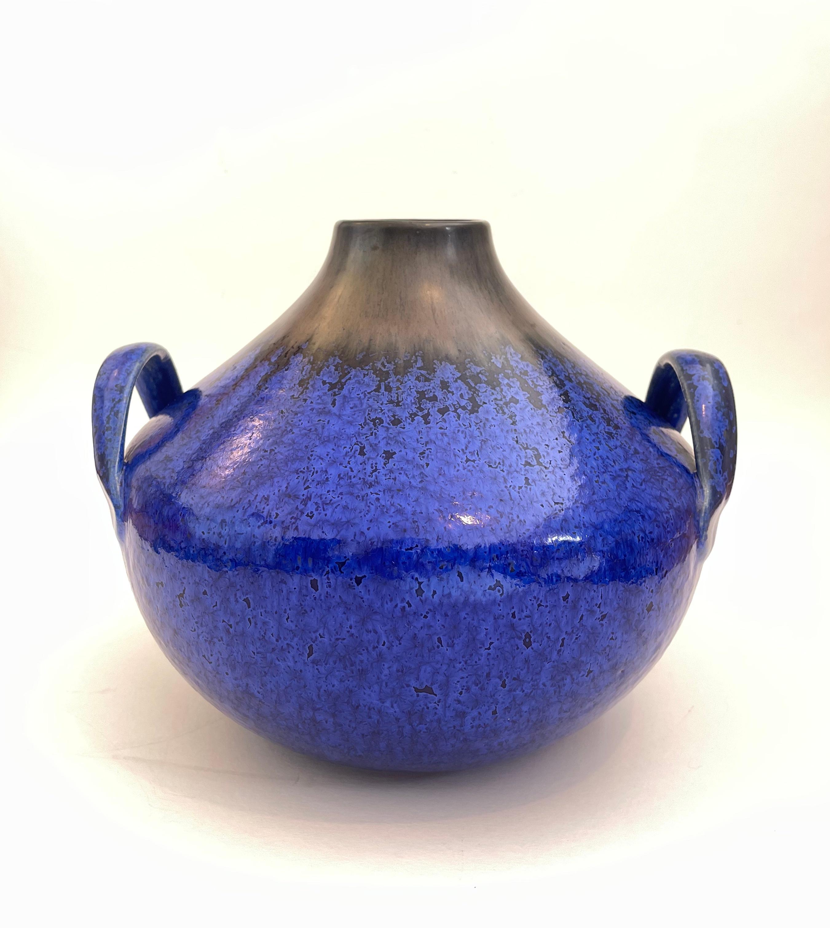 Large 1960s Studio Art Ceramic Vessel Blue Crystalline Glaze by ...