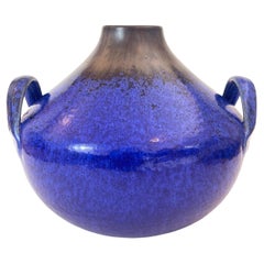 Vintage Large 1960s Studio Art Ceramic Vessel Blue Crystalline Glaze by Wendelin Stahl