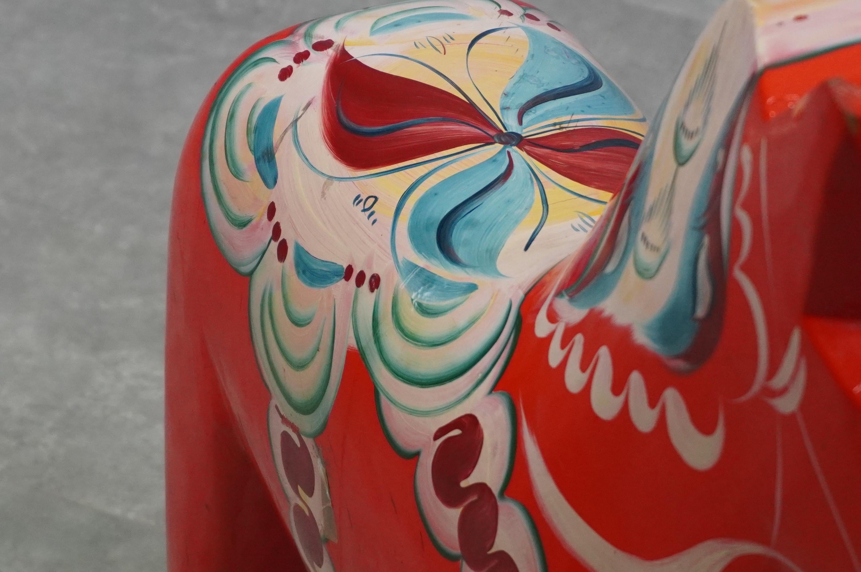 Large 1960s swedish red Dala horse hand-painted by Nils Olsson In Good Condition For Sale In Quarrata, IT