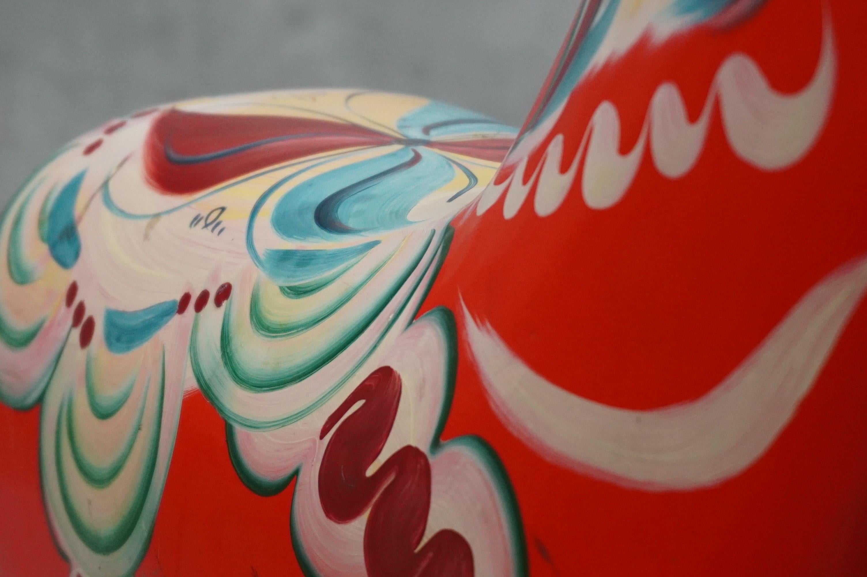Mid-20th Century Large 1960s swedish red Dala horse hand-painted by Nils Olsson For Sale