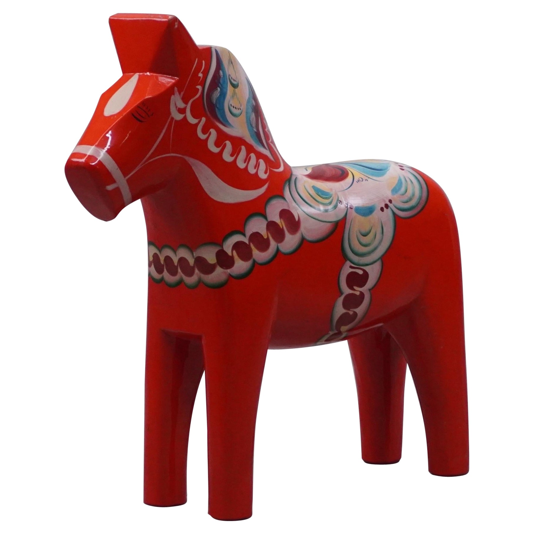 Large 1960s swedish red Dala horse hand-painted by Nils Olsson For Sale