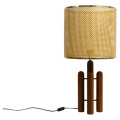Large 1960s Table Lamp by Temde Made of Teak and Braided Raffia Shade
