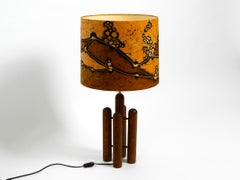 Large 1960s Table Lamp by Temde Made of Teak and with Hand Painted Lampshade