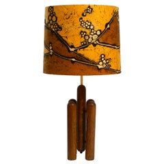 Large 1960s Table Lamp by Temde Made of Teak and with Hand Painted Lampshade