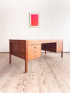 Large 1960s Teak Executive Desk with Inset Leather Top