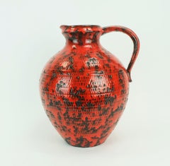 large 1960's VASE jug fohr-keramik model 490-30 black red relief decor fat lava