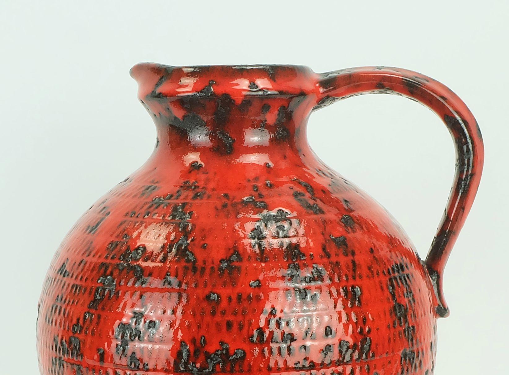 Mid-Century Modern large 1960's VASE jug fohr-keramik model 490-30 black red relief decor fat lava For Sale