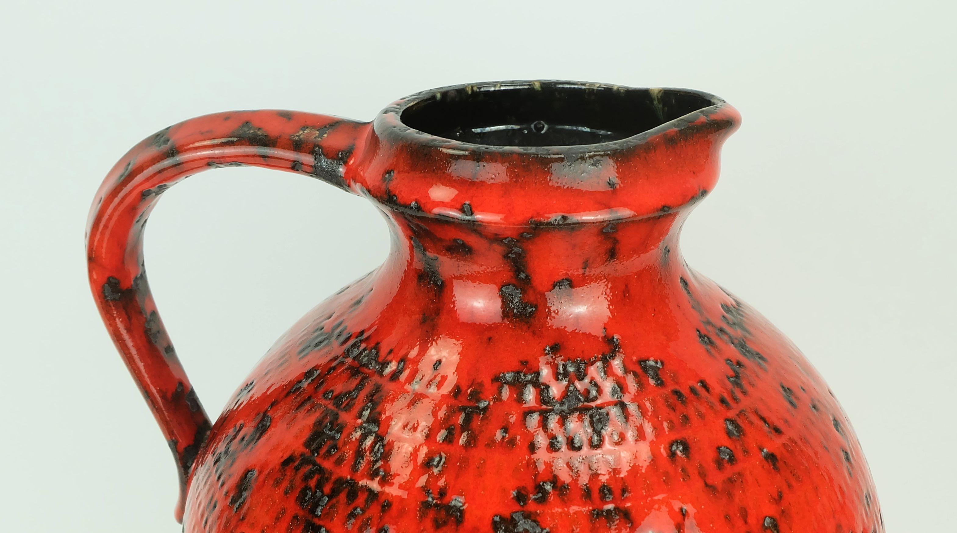 Mid-20th Century large 1960's VASE jug fohr-keramik model 490-30 black red relief decor fat lava For Sale