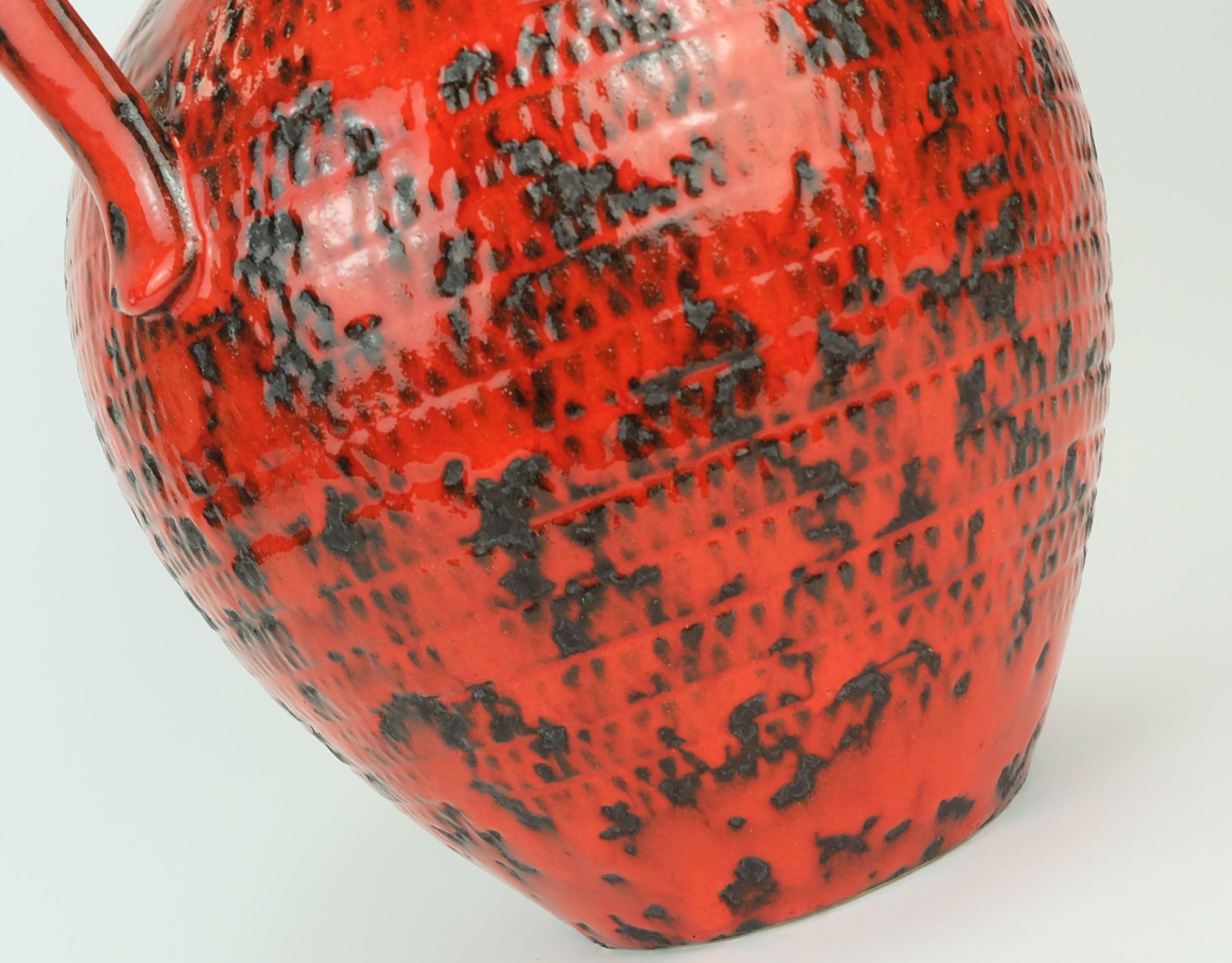 large 1960's VASE jug fohr-keramik model 490-30 black red relief decor fat lava For Sale 1