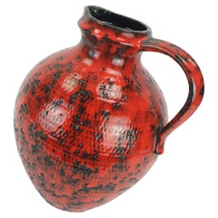 large 1960's VASE jug fohr-keramik model 490-30 black red relief decor fat lava
