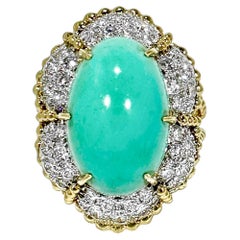 Gran anillo de cóctel vintage de los años 60 de oro amarillo de 18 quilates, platino, diamantes y turquesa