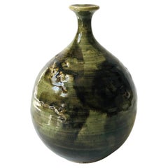 Large 1960s Vintage Earthy Green Studio Pottery Vase