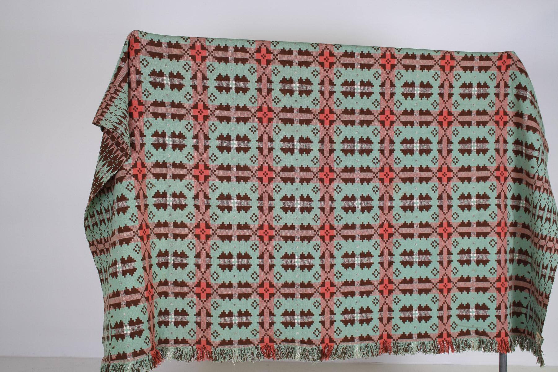 Gran manta tapiz vintage de los años 60 de pura lana galesa en marrón otoñal y verde Moderno de mediados de siglo en venta