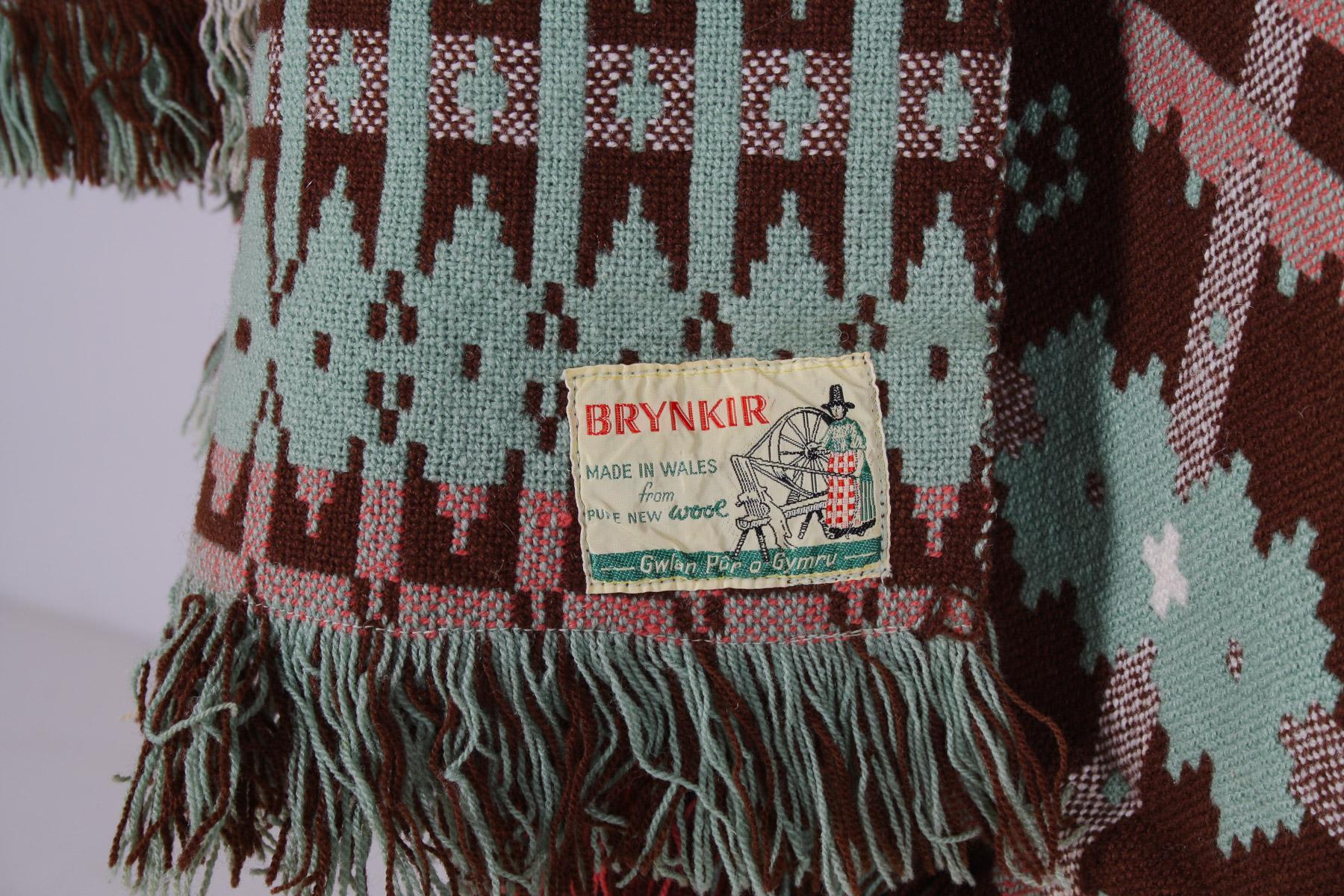 Gran manta tapiz vintage de los años 60 de pura lana galesa en marrón otoñal y verde en Bueno estado para la venta en Llanbrynmair, GB