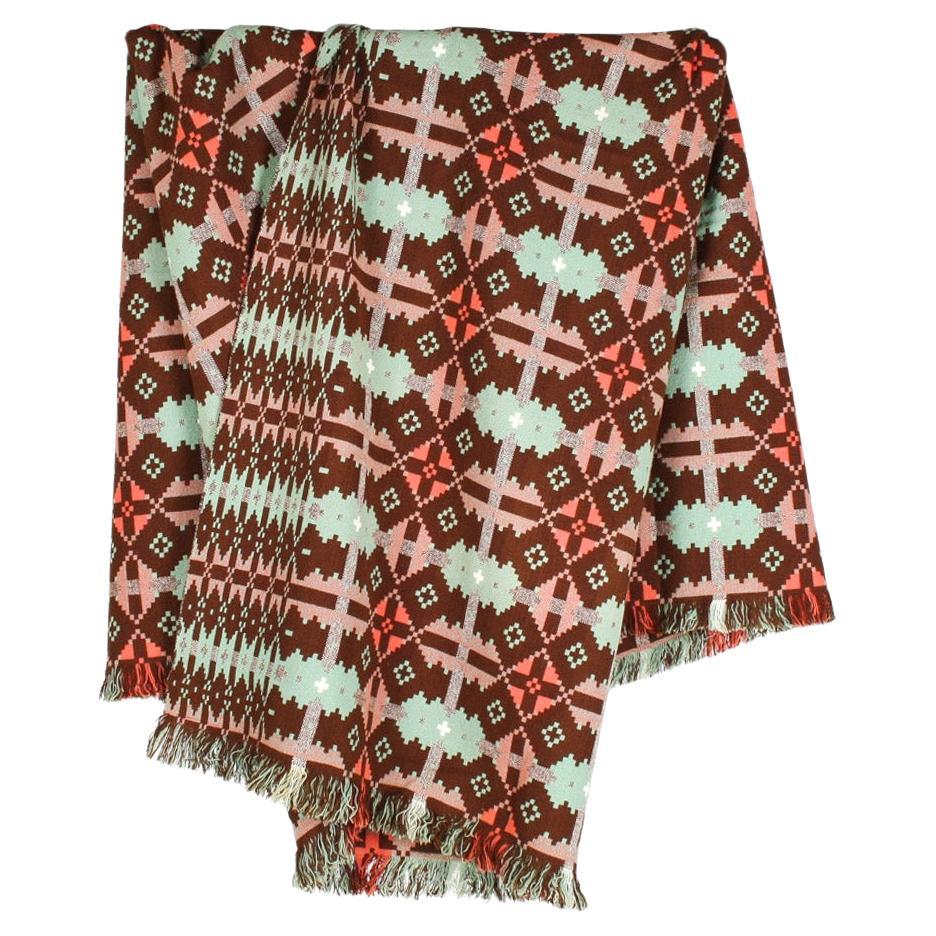 Large 1960s Vintage Pure Welsh Wool Tapestry Blanket in Autumnal Brown and Green
