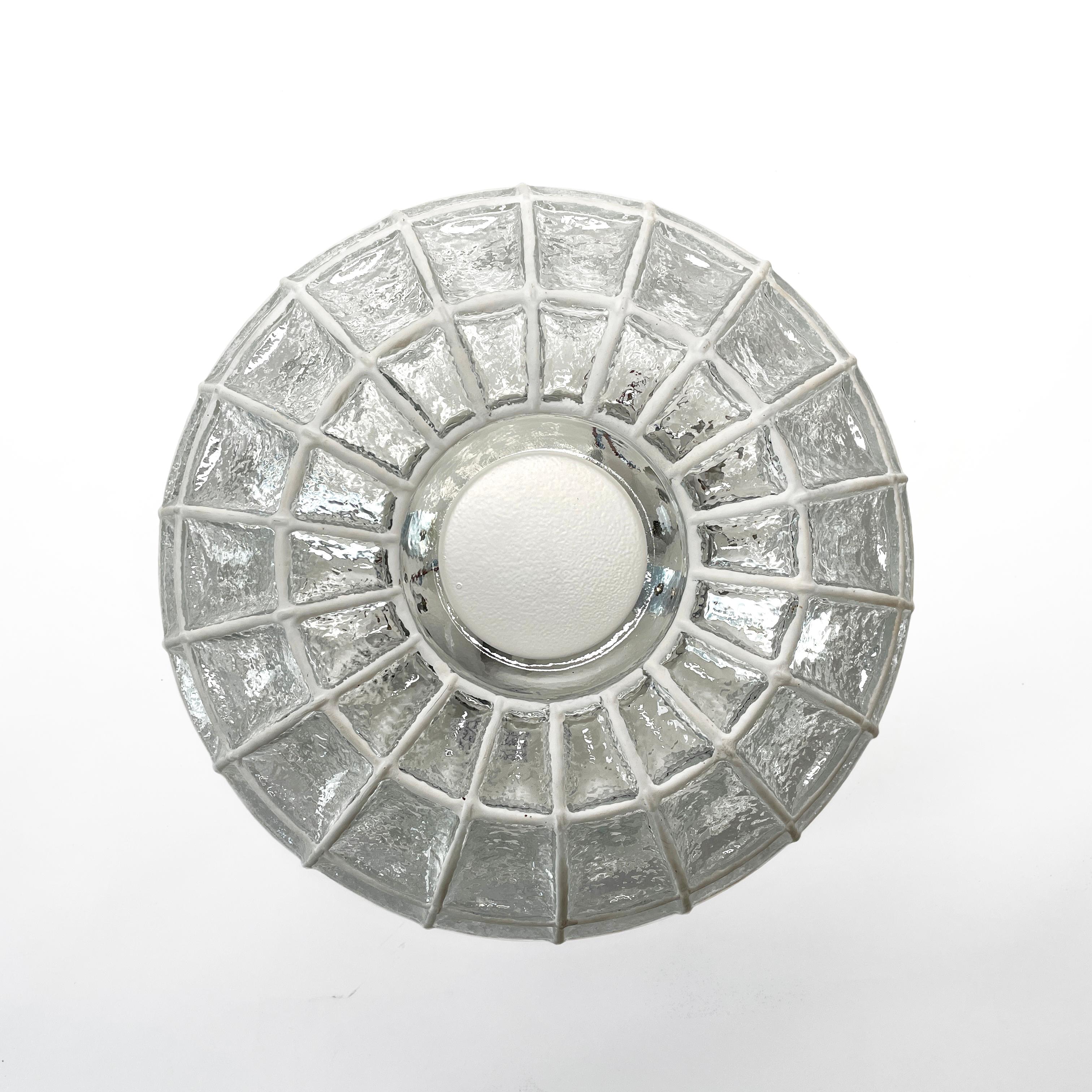 Mid-20th Century Large 1960s White Iron Clear Glass Ceiling Light from Limburg, Germany For Sale