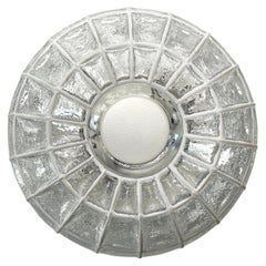 Large 1960s White Iron Clear Glass Ceiling Light from Limburg, Germany