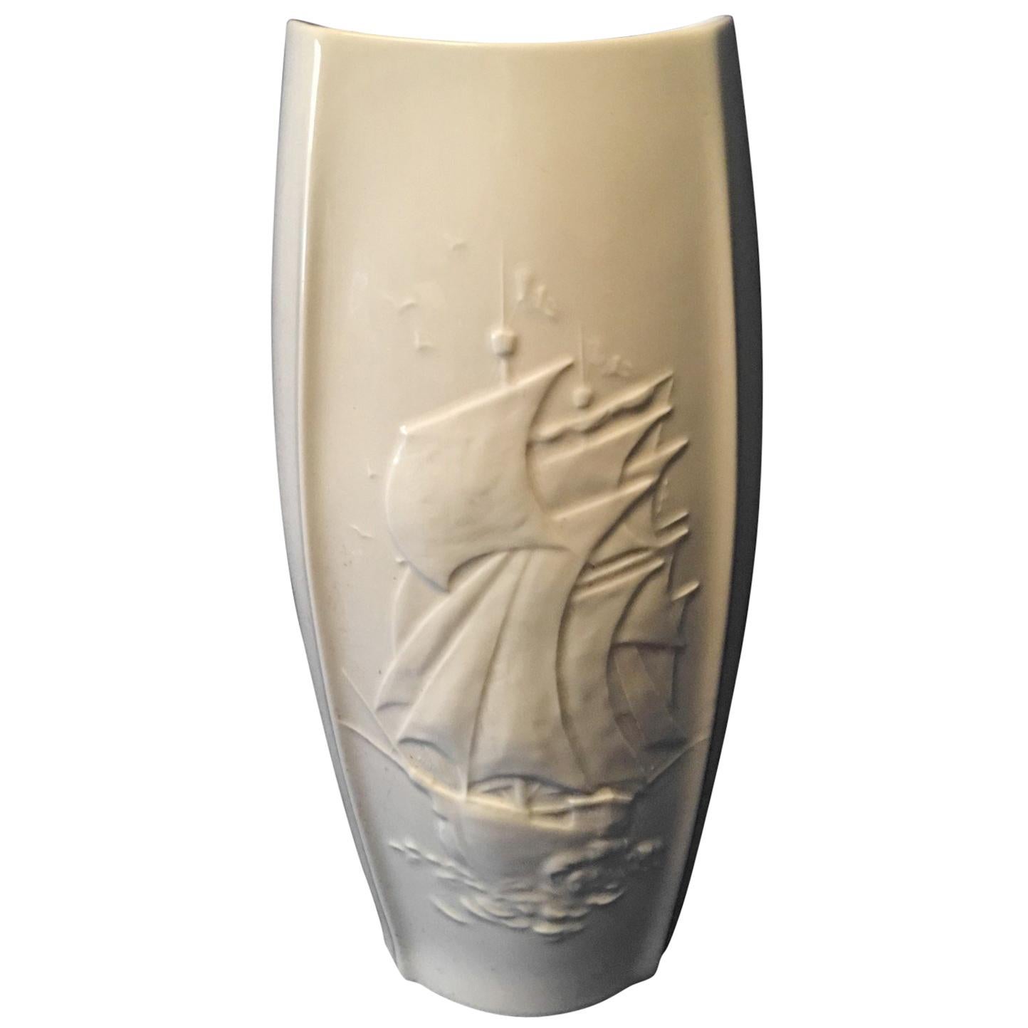 Large 1960s White Vase Sailing Ship by Schumann of Arzberg in Bavaria, Germany For Sale