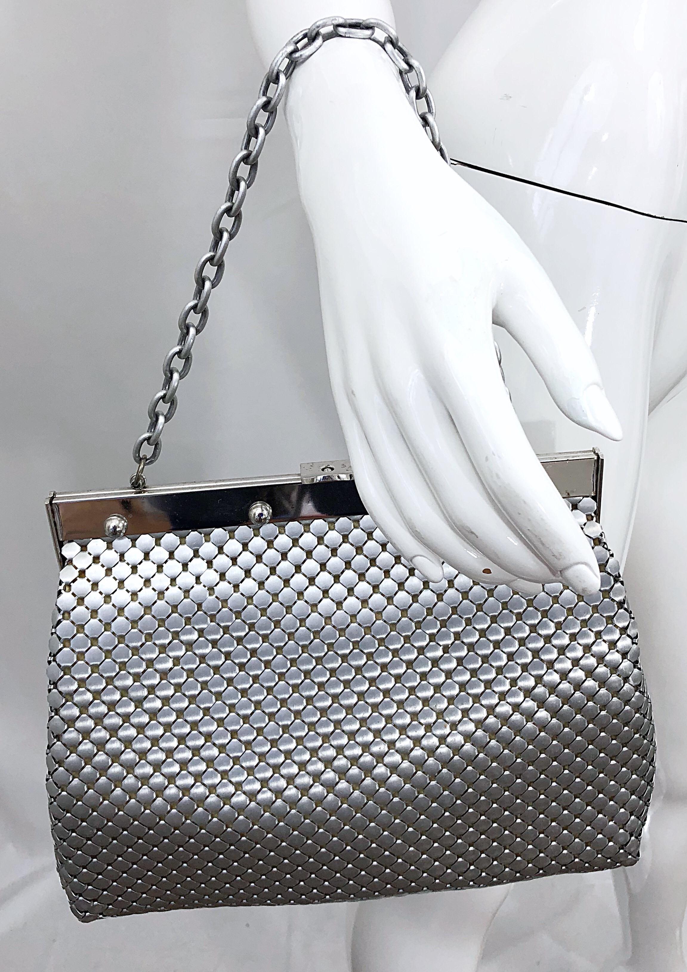 Large 1960s Whiting & Davis Silver Chainmail 60s Hand Shoulder Bag Mod Purse 4