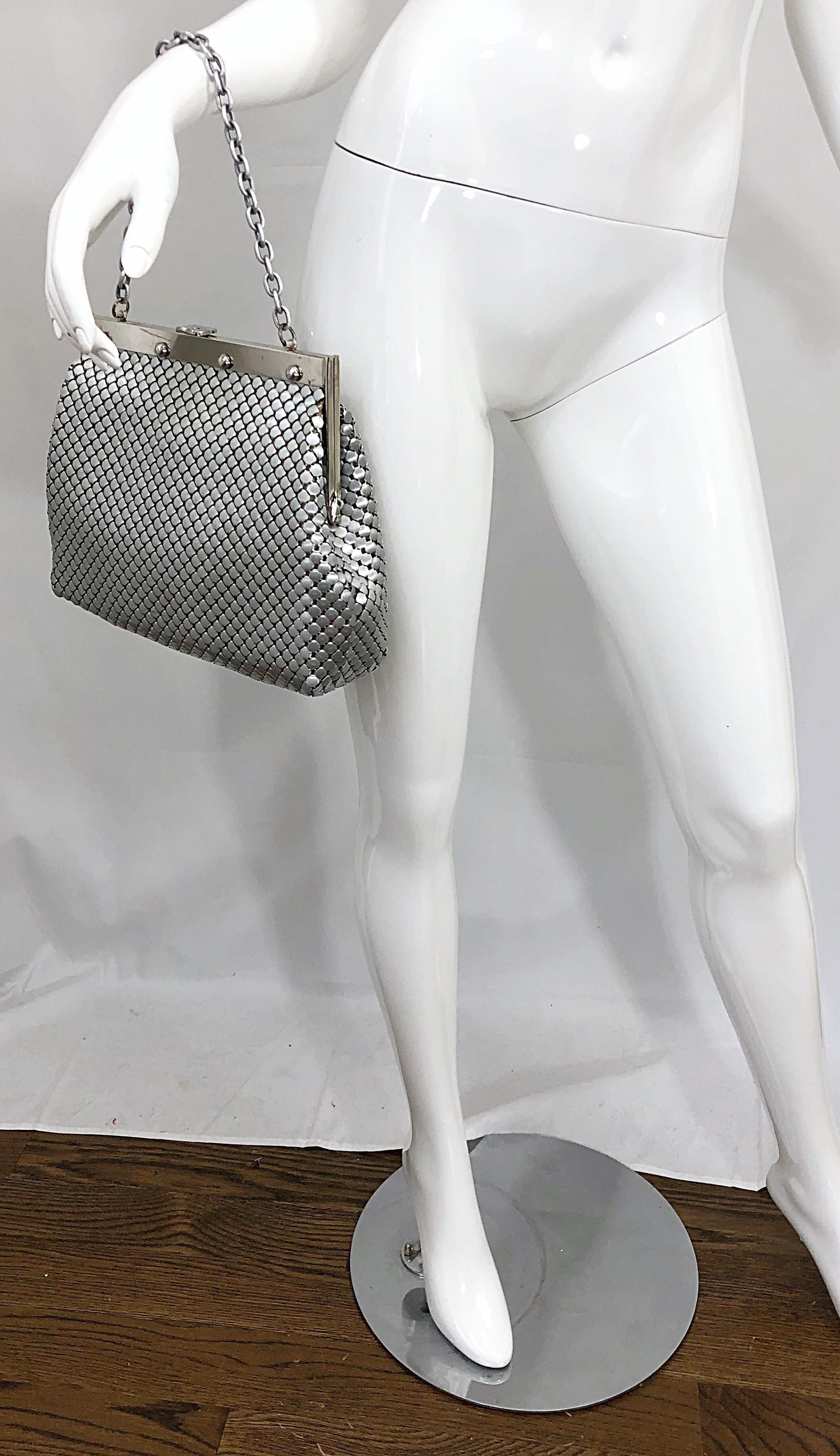 Large 1960s Whiting & Davis Silver Chainmail 60s Hand Shoulder Bag Mod Purse 2