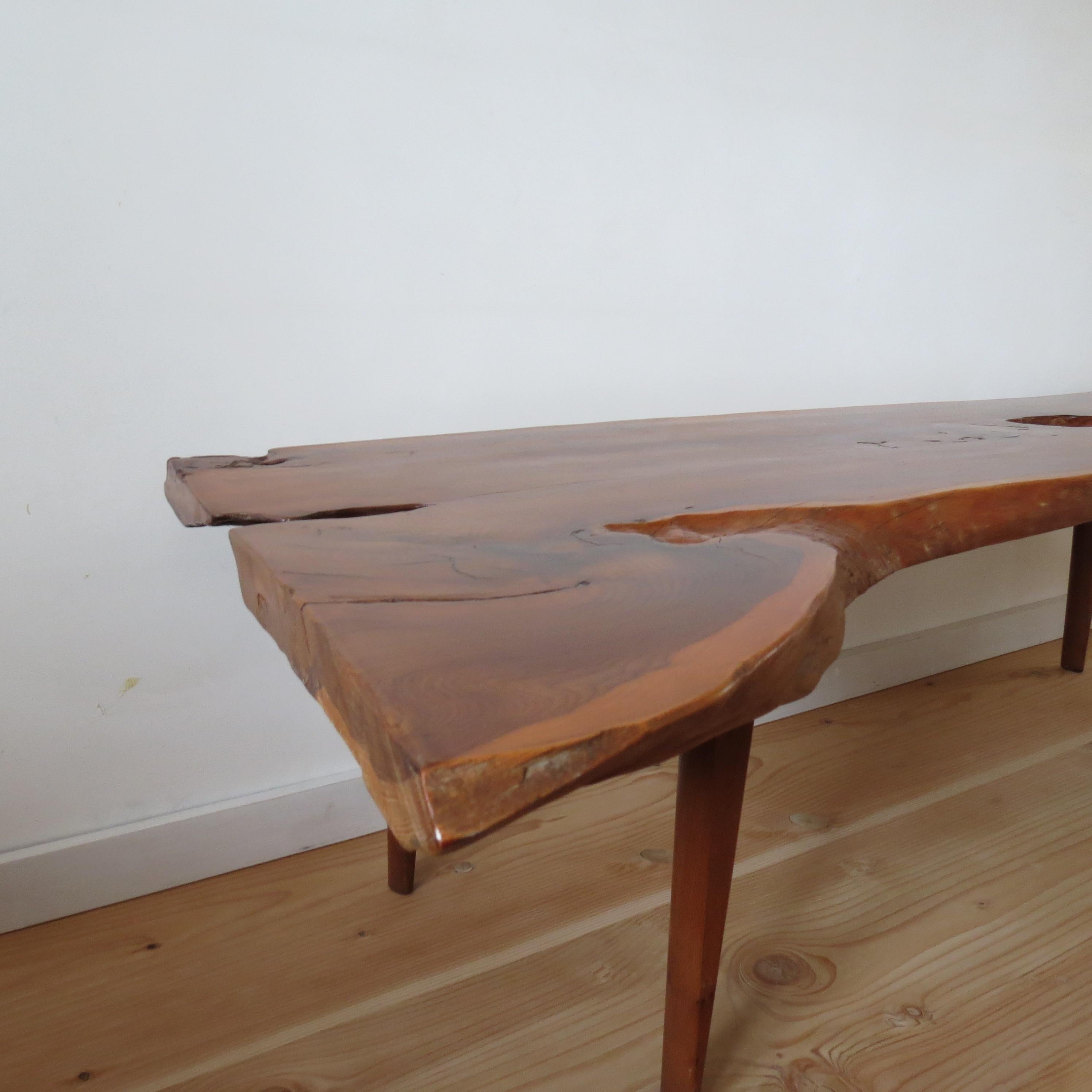 Large 1960s Yew Wood Waney Edge Live Edge Natural Coffee Table 3