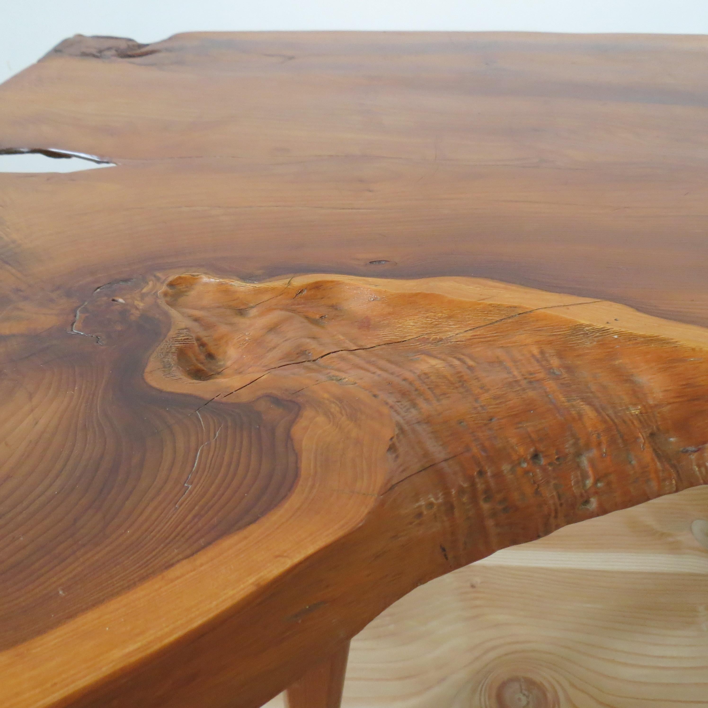 Large 1960s Yew Wood Waney Edge Live Edge Natural Coffee Table 5