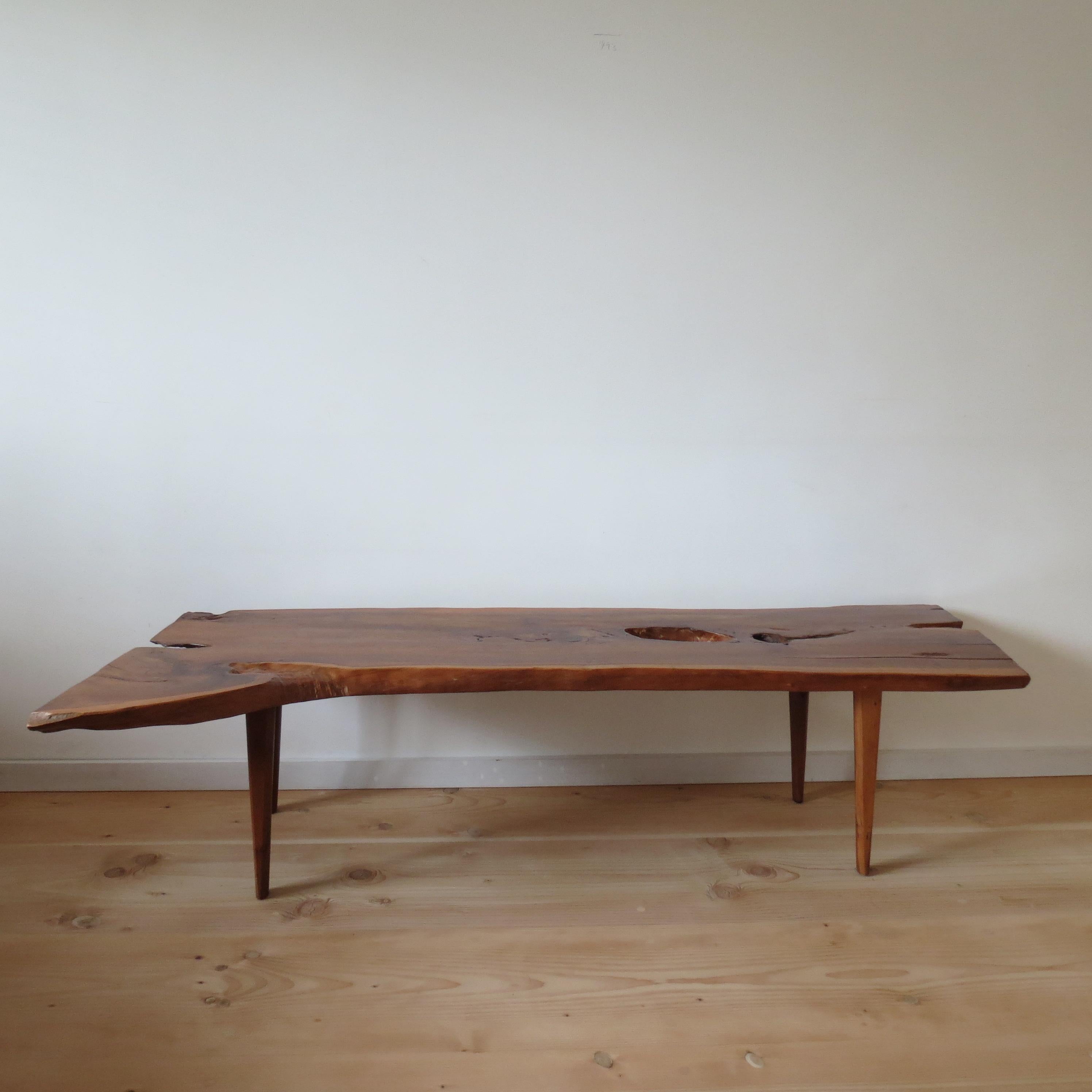English Large 1960s Yew Wood Waney Edge Live Edge Natural Coffee Table