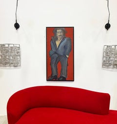 Grand portrait abstrait à l'huile des années 1970, représentant un homme en costume, récemment encadré