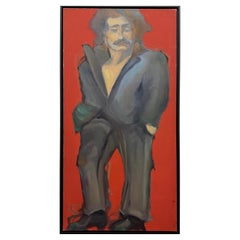 Grand portrait abstrait à l'huile des années 1970, représentant un homme en costume, récemment encadré