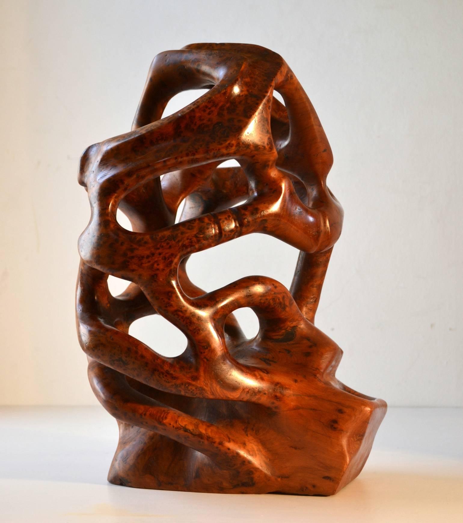 Spanish Large 1970s Abstract Organic Sculpture Hand-Carved in Yew
