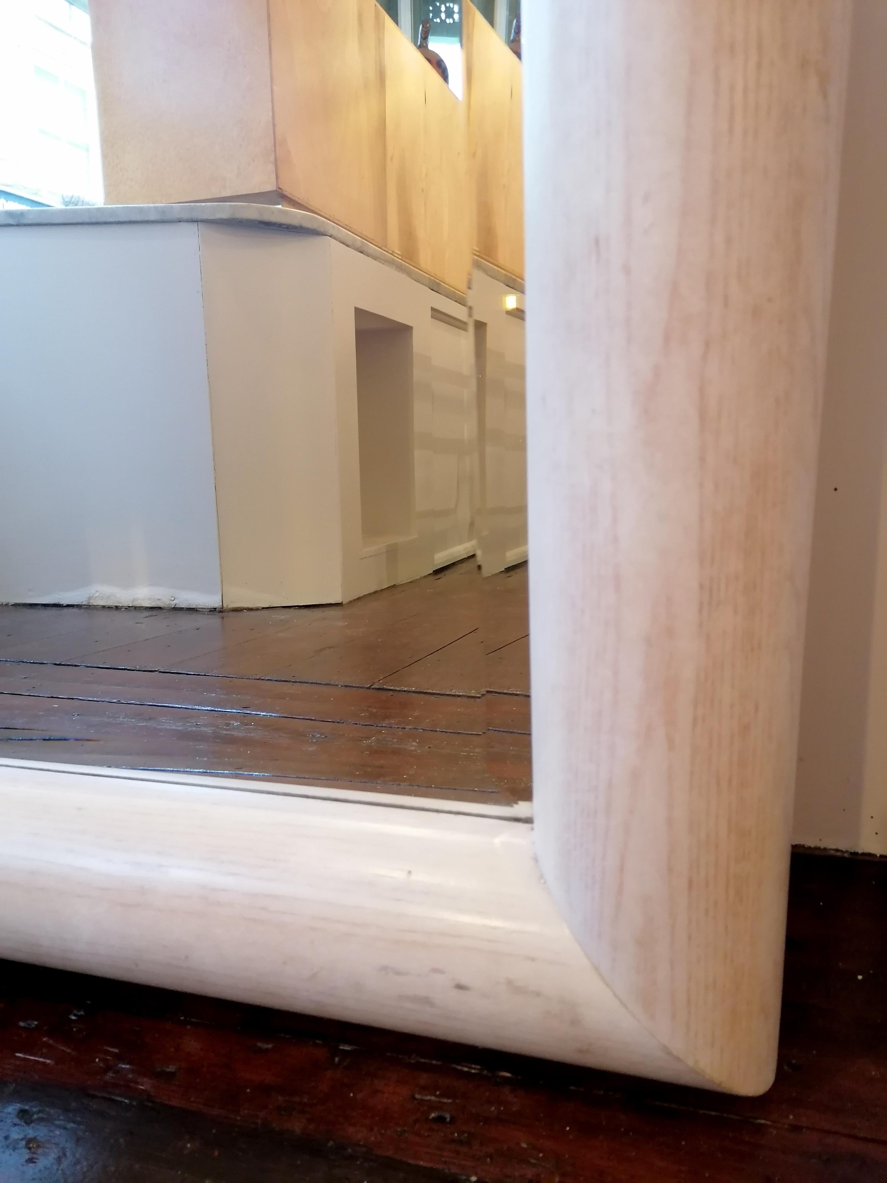 Large 1970s American whitewashed oak & gilt brass mirror by Henredon 3
