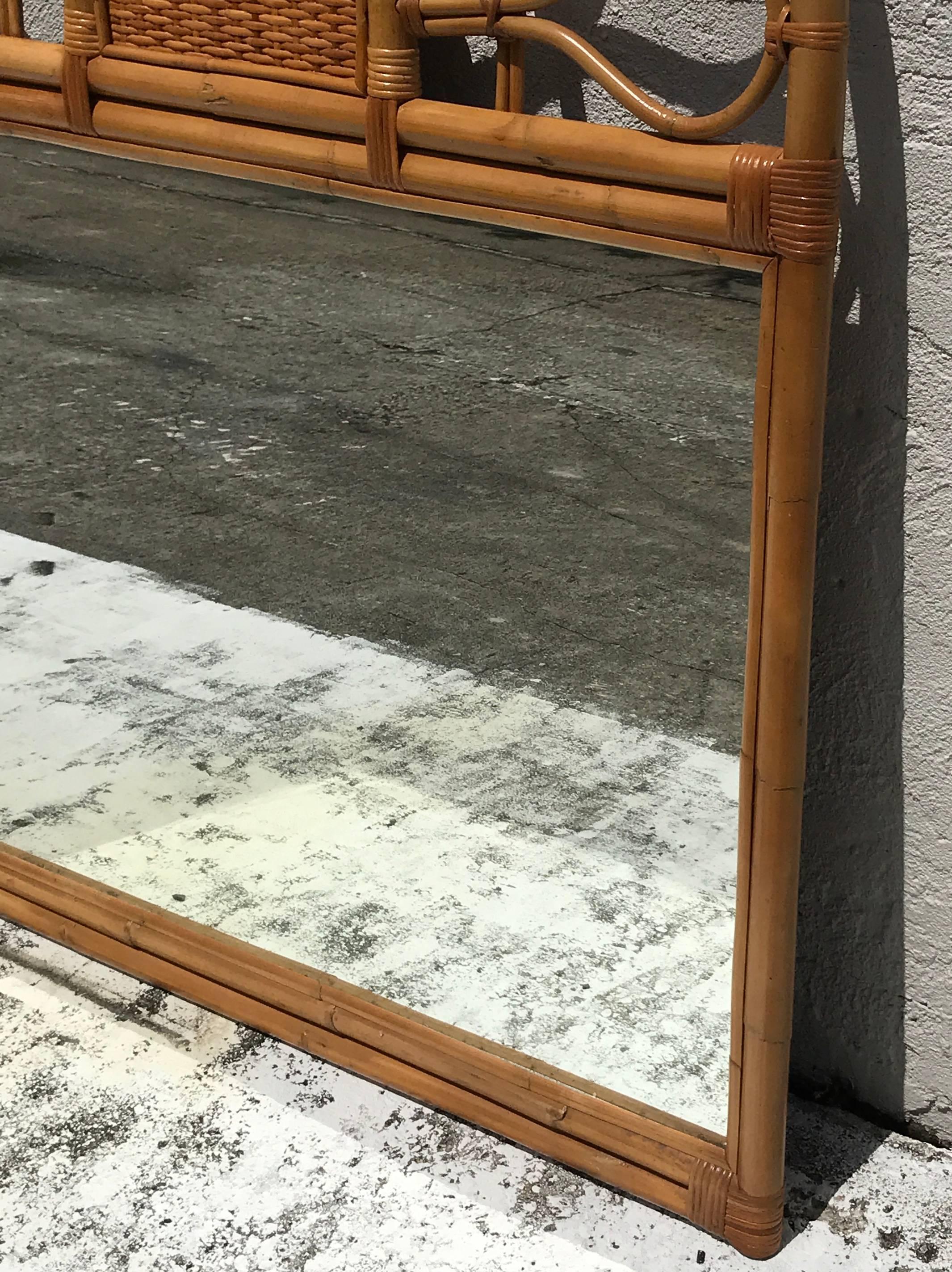 Mid-20th Century Large 1970s Bamboo Mirror 